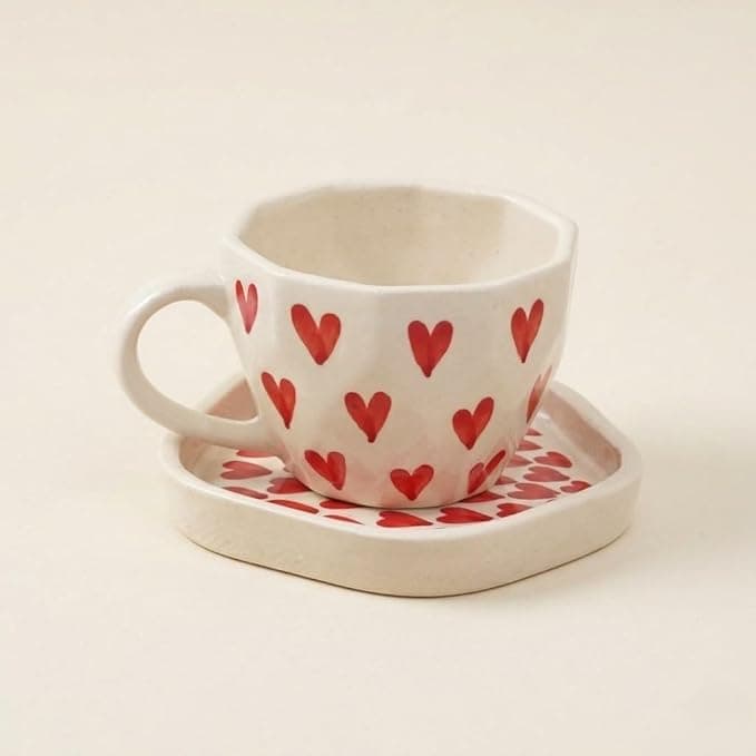 Heart Print Teacup & Saucer Set