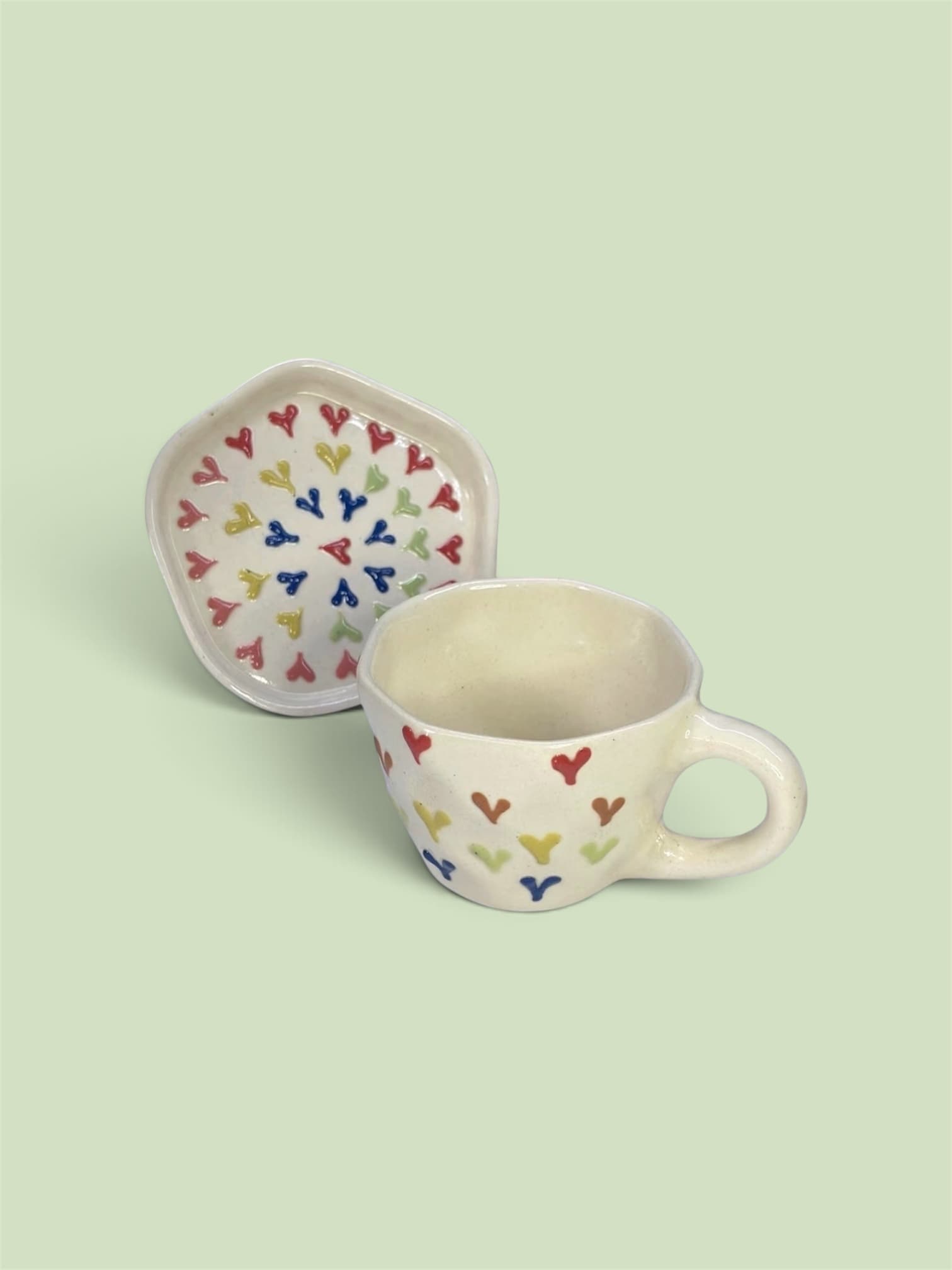 Rainbow V-Hearts Teacup & Saucer